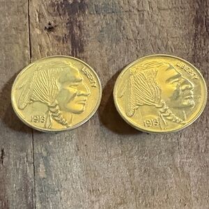 Gold-Toned 1913 Indian Head Faux Coin clip on earrings